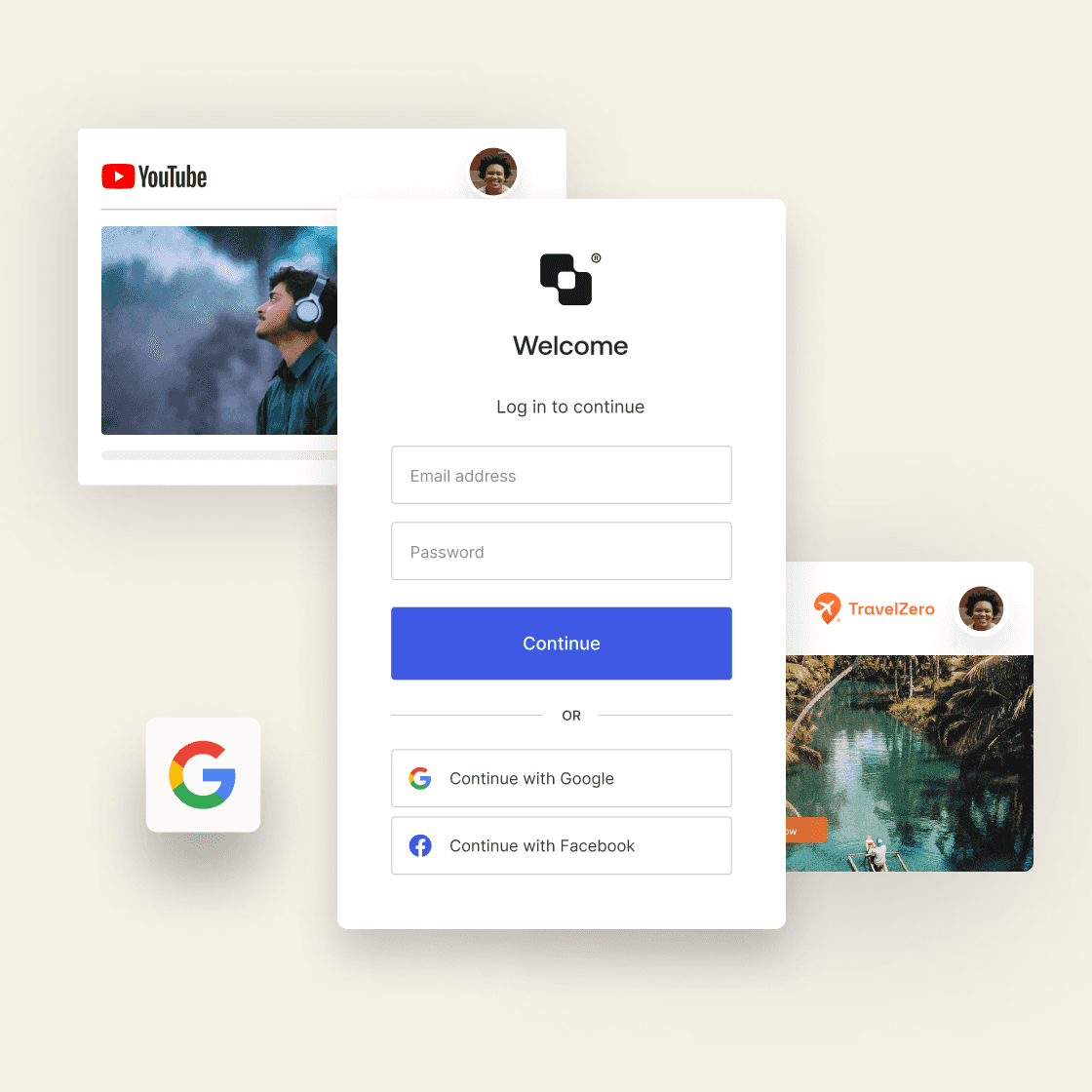 Multiple images to visually explain frictionless login.