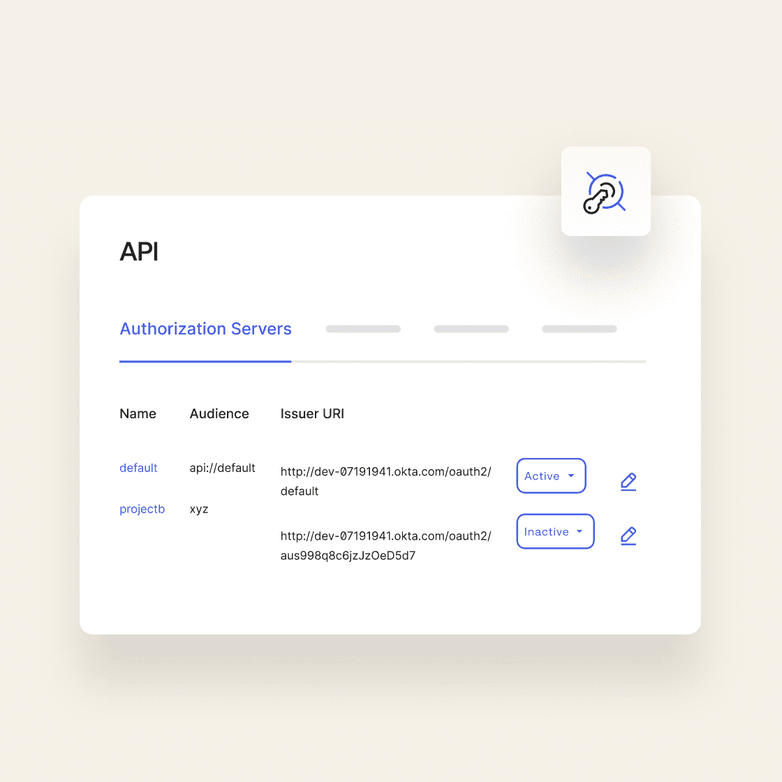 An API icon overlapping an image of authorization server specifications. 