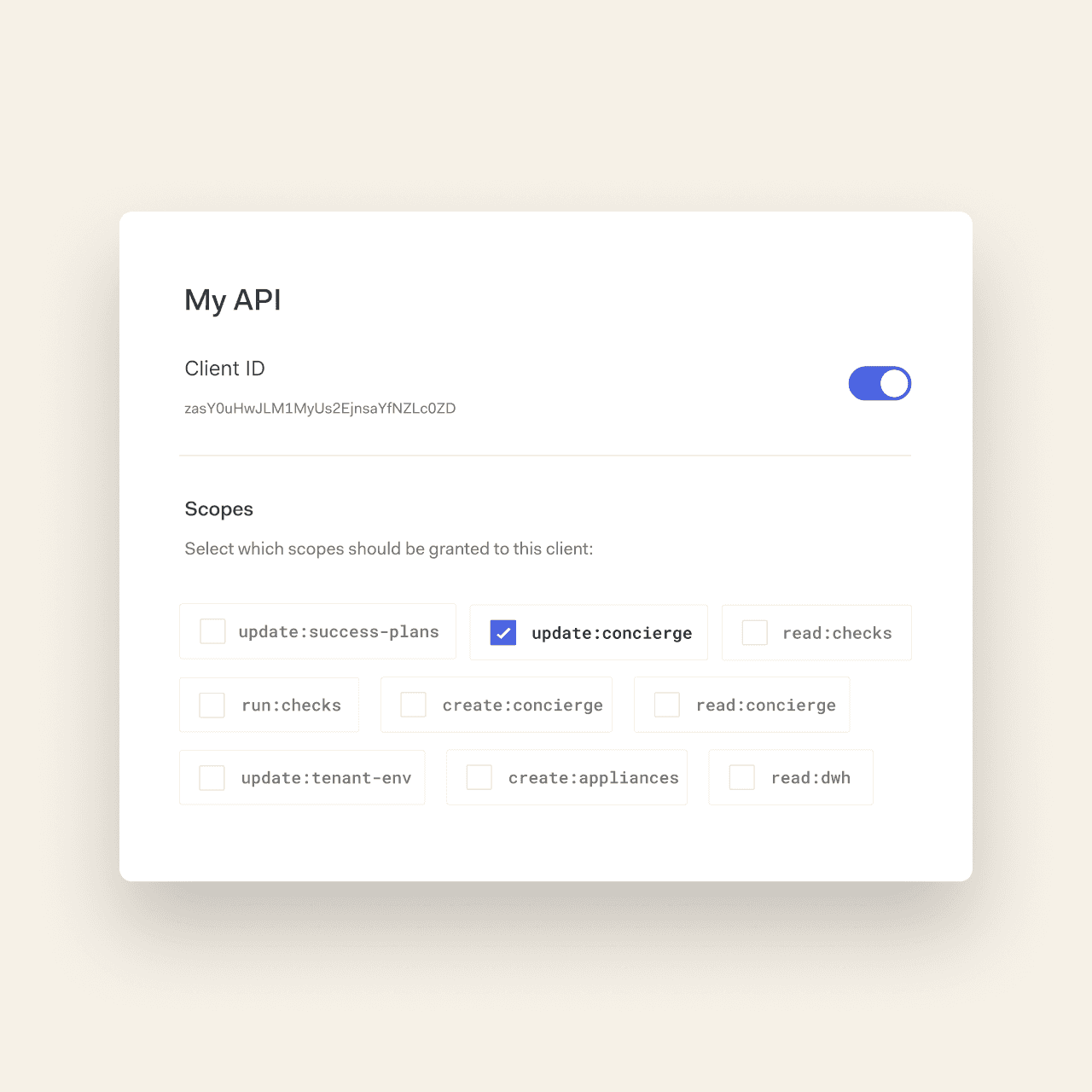 A machine-to-machine authorization application form.