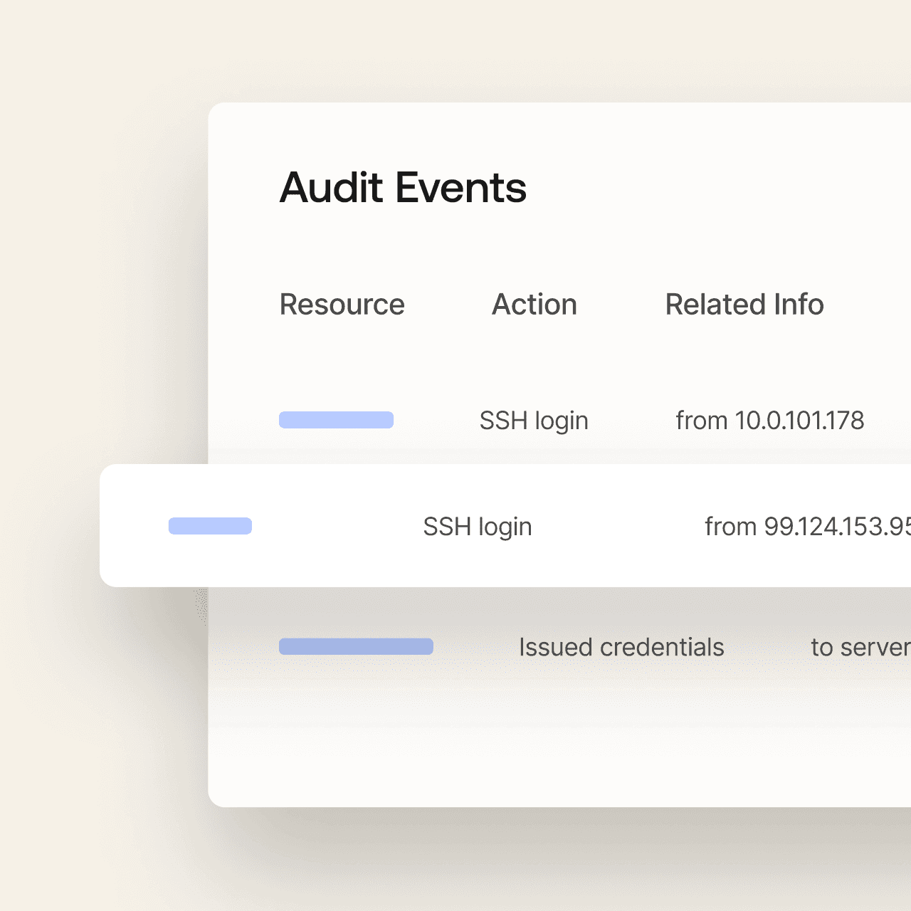 An image displaying an audit events screen. 