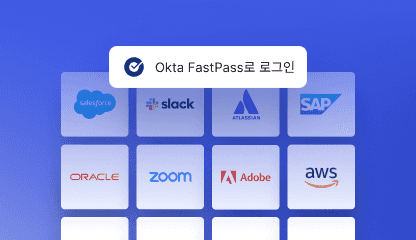A graphic of a user using Okta FastPass to sign on to different apps at once.