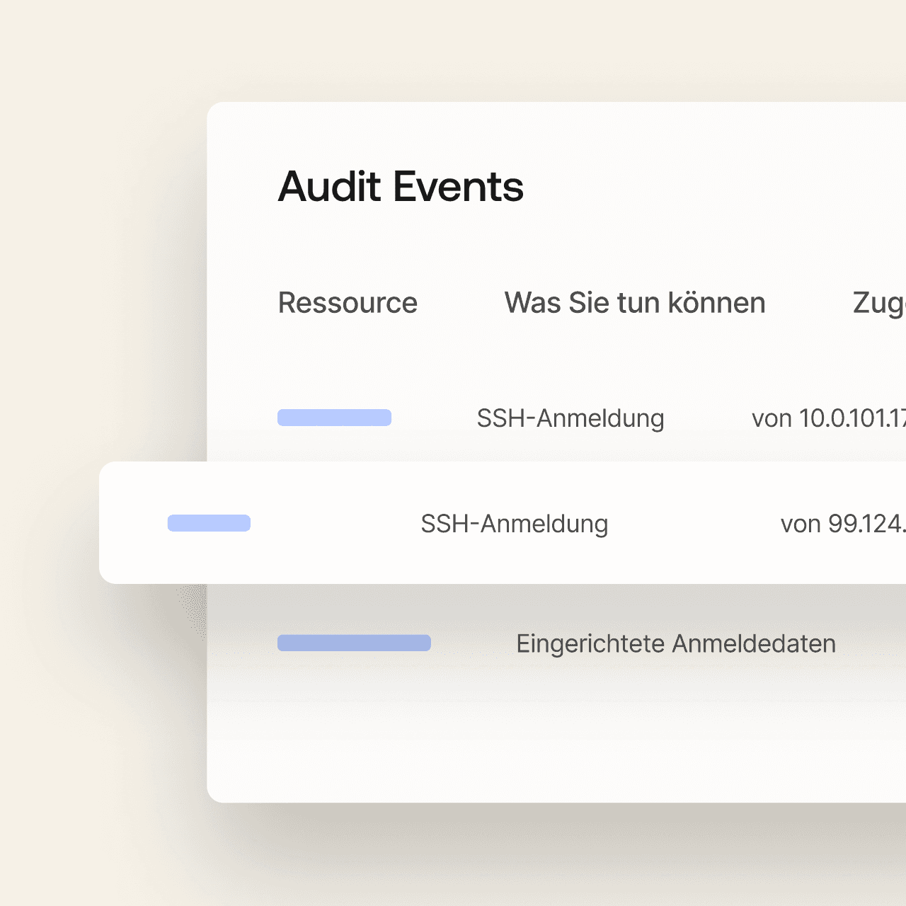 An image displaying an audit events screen. 