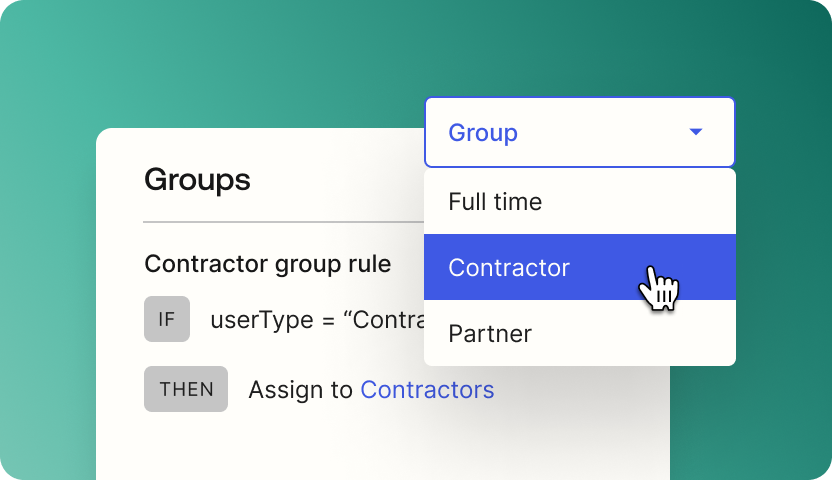 A graphic of a user being assigned to a group and setting up rules for a group.
