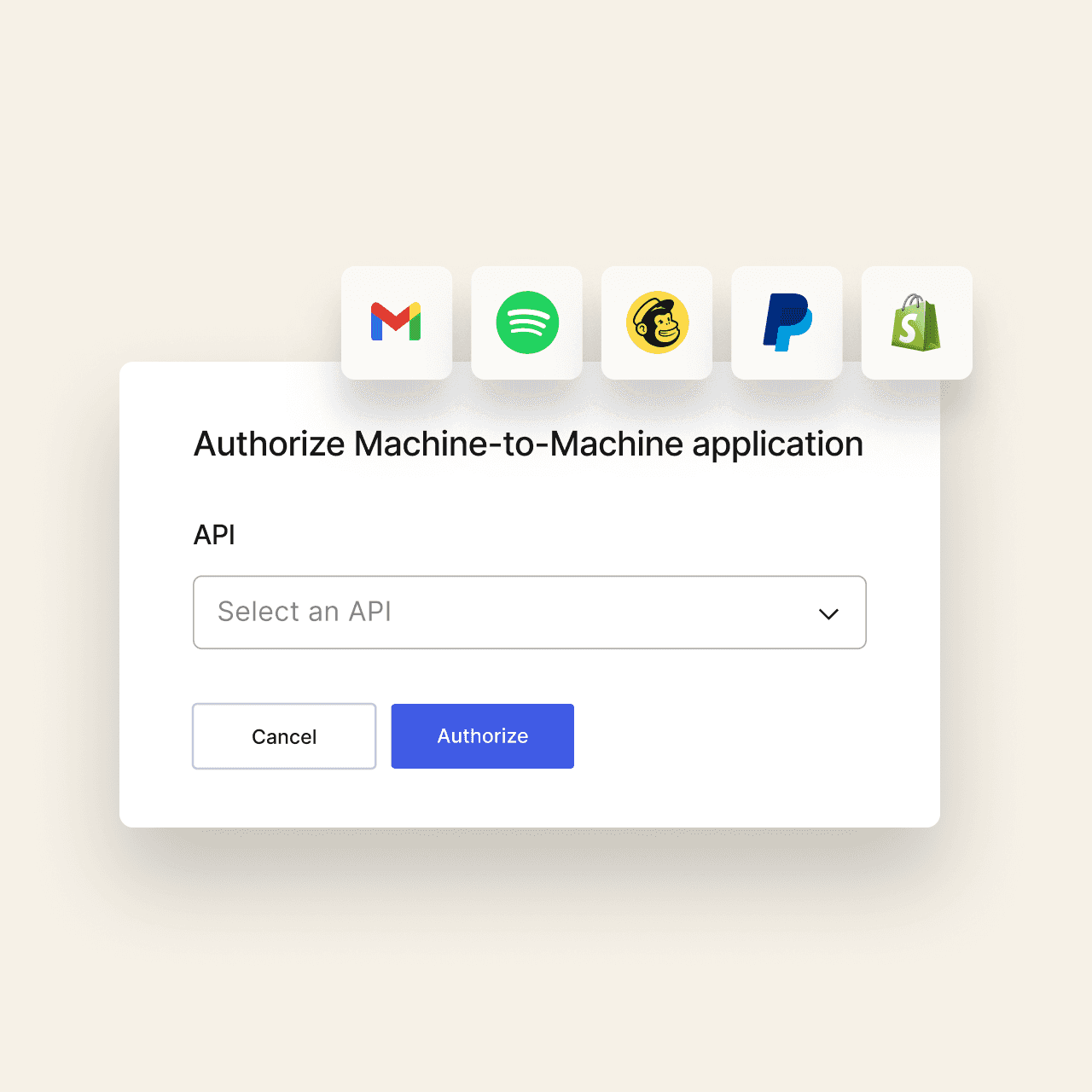 A machine-to-machine authorization application form.