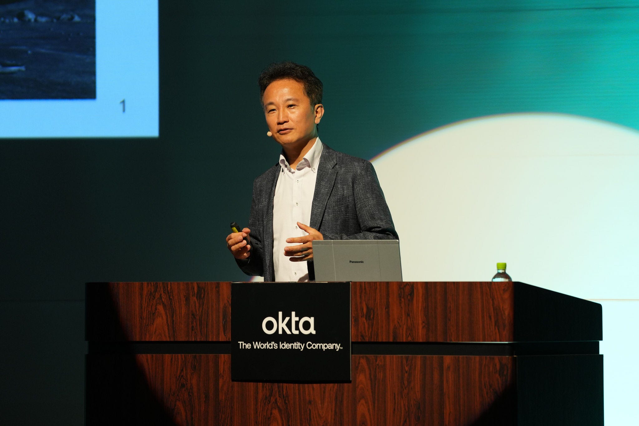 Speaker at Okta Identity Company Podium