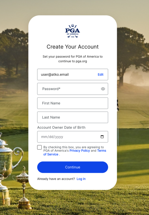PGA of America account creation form