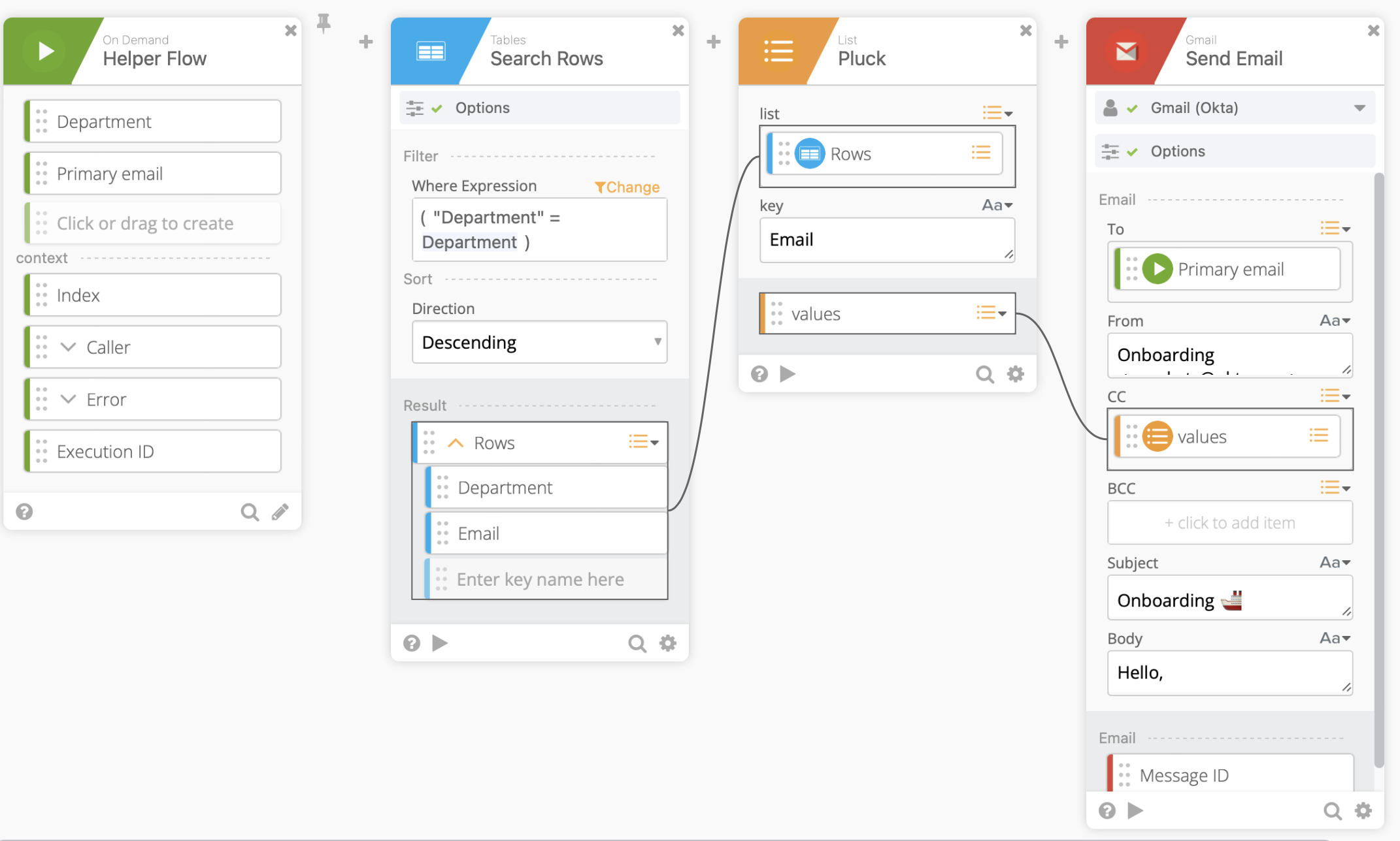 Send email based on department