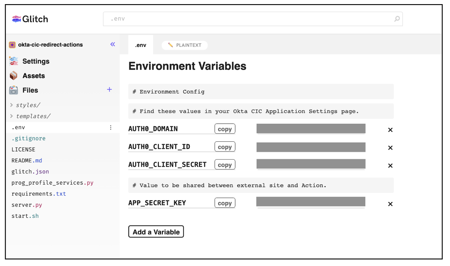 Glitch Environment Variables