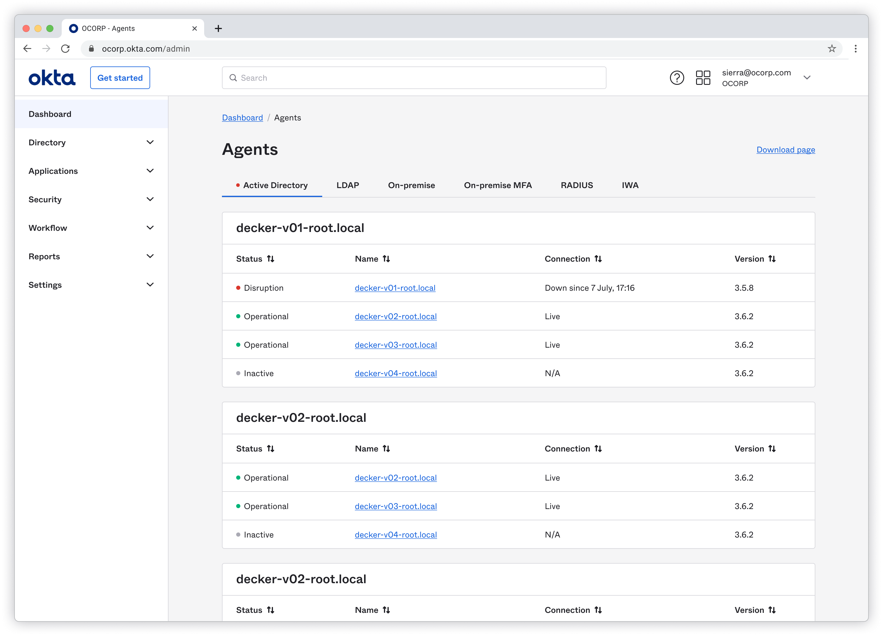 Easily view the health of Okta agents