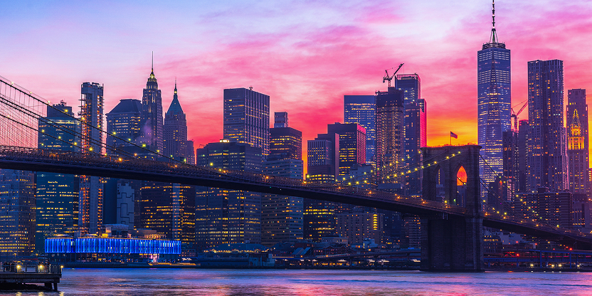 Brooklyn Bridge and Lower Manhattan Skyline at Sunset