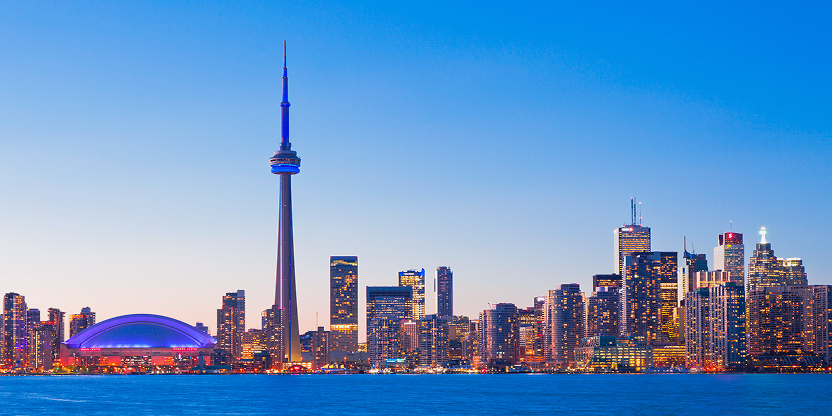 Toronto City Skyline and CN Tower reflected on Lake Ontario