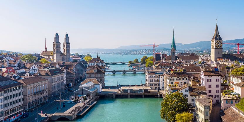 Aerial View of Limmat River and Historic Zurich