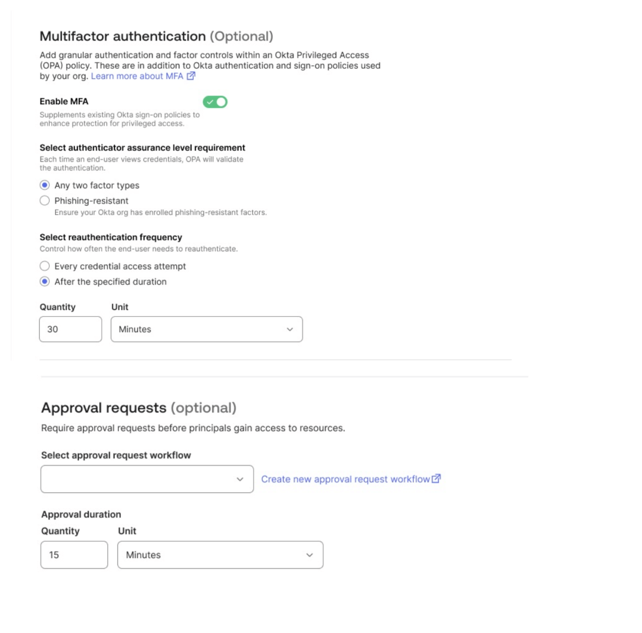 Screenshot of MFA options and approval requests in OPA