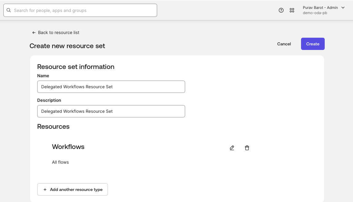 Screenshot of an admin web interface for creating a new resource set. 