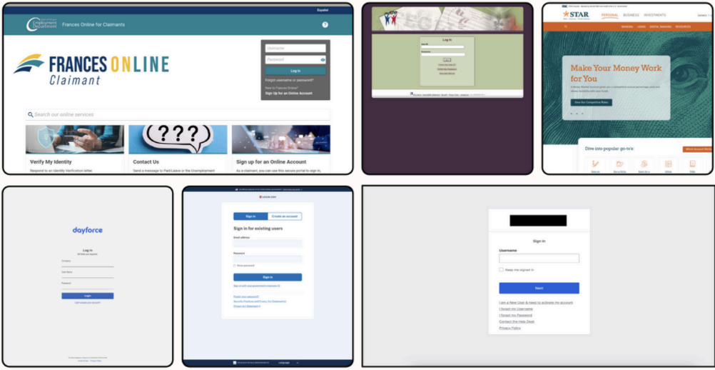 Impersonation phishing site login pages