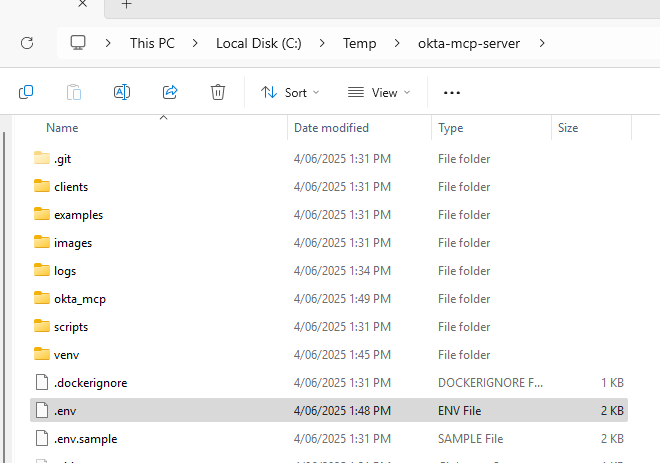 unofficial okta mcp env