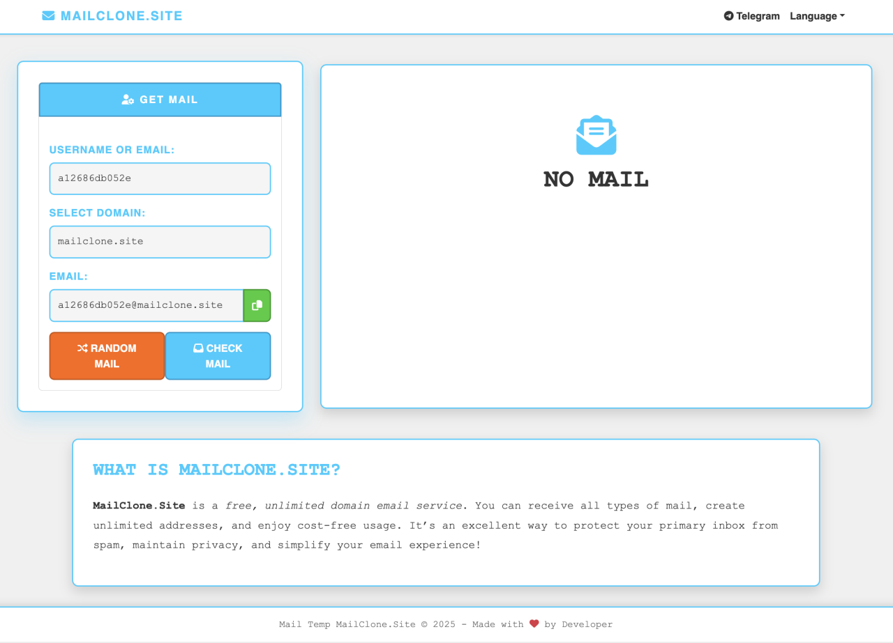 The main page for mailclone[.]site. 