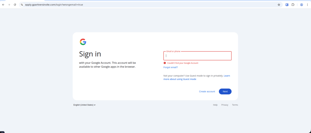 Prompt de login do Google de segundo estágio