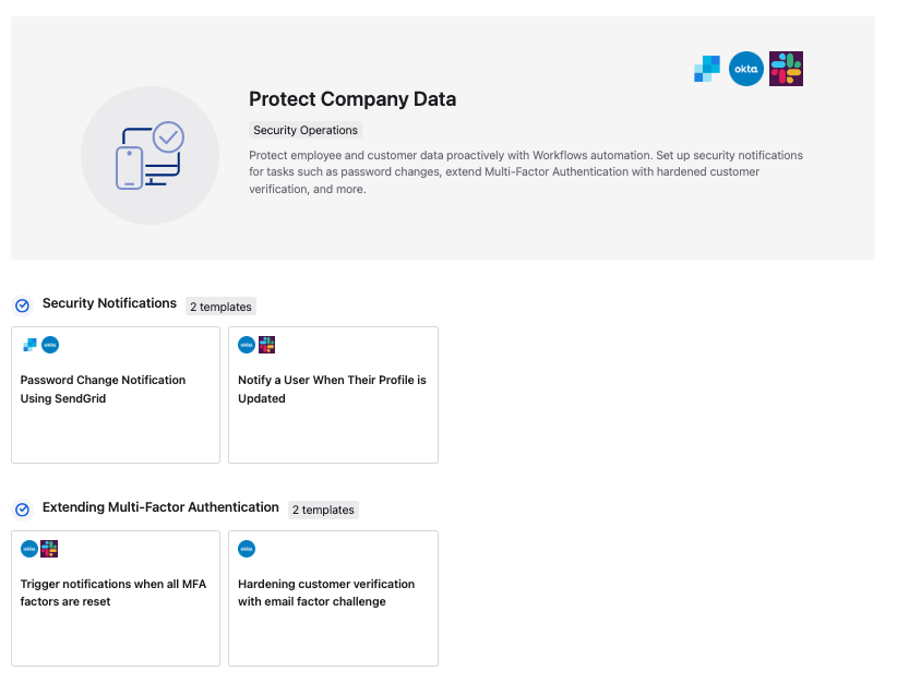 Okta interface section titled Protect Company Data under Security Operations.