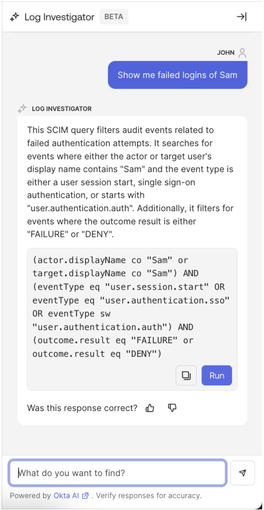Log Investigator SCIM query