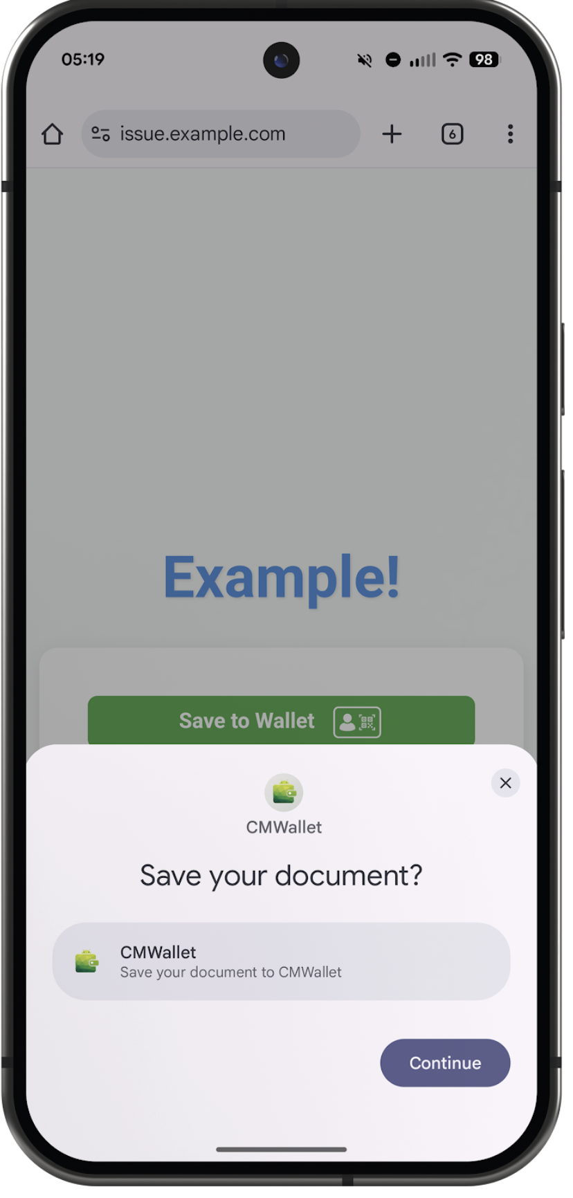 Smartphone Displaying Digital Wallet Save Prompt