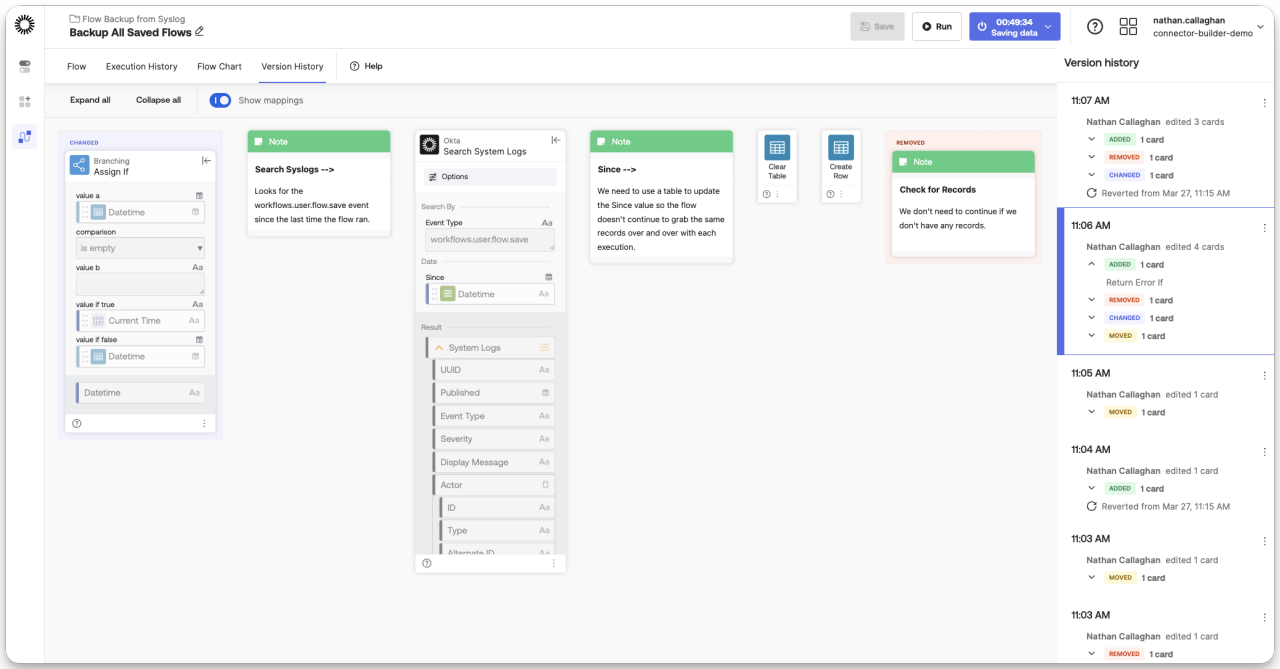 Screenshot of a workflow automation interface showing multiple steps arranged in columns.