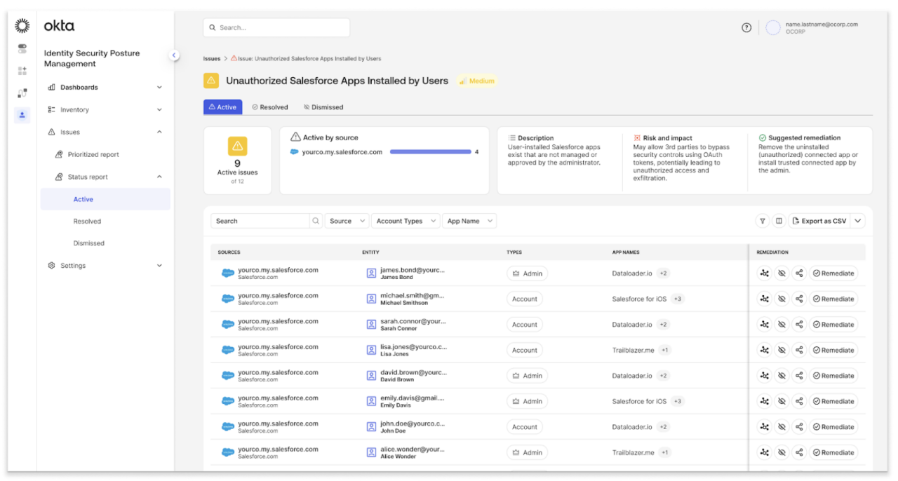 Screenshot of the Identity Security Posture Management dashboard
