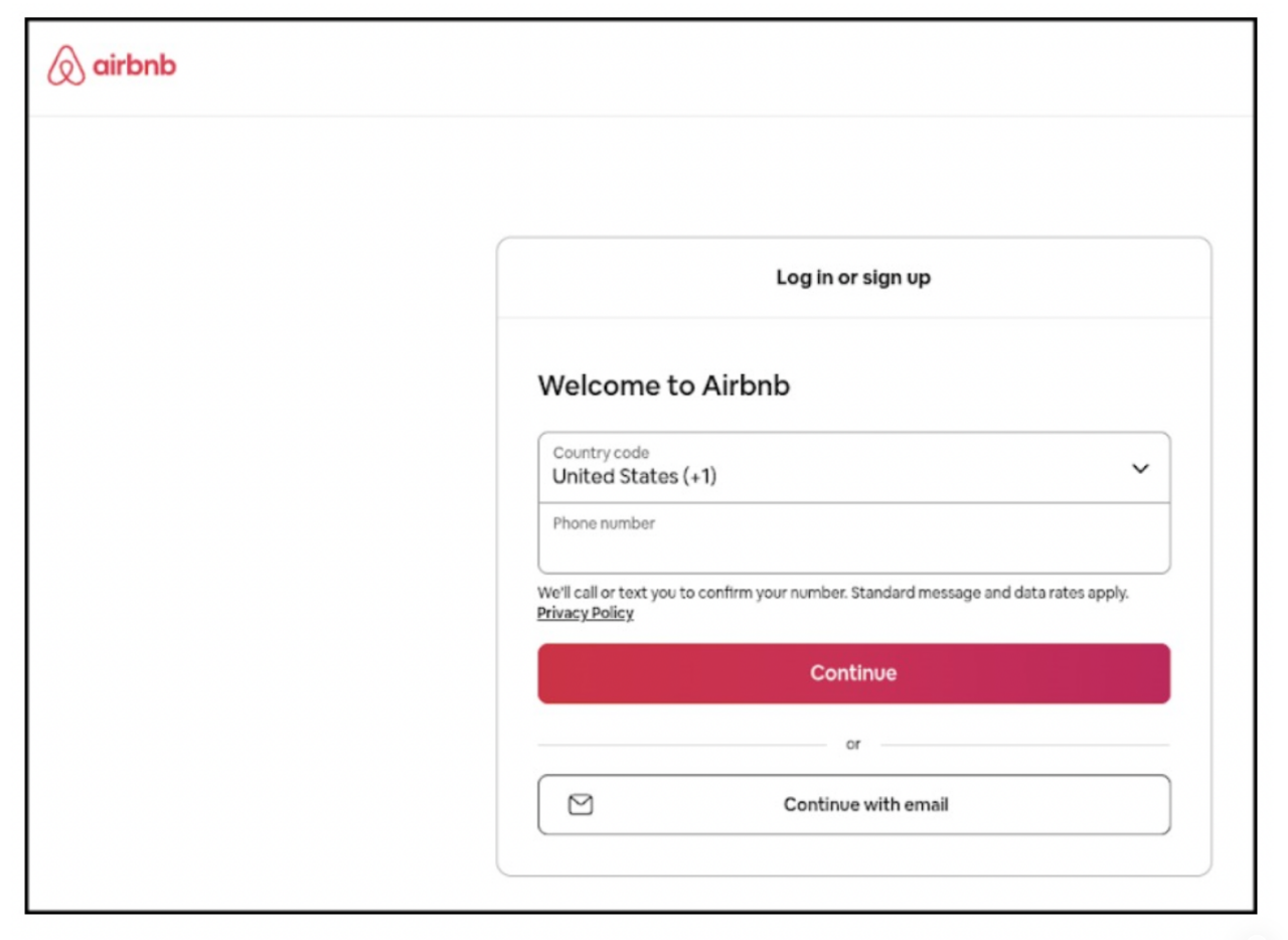 Screenshot of a phishing website impersonating Airbnb.