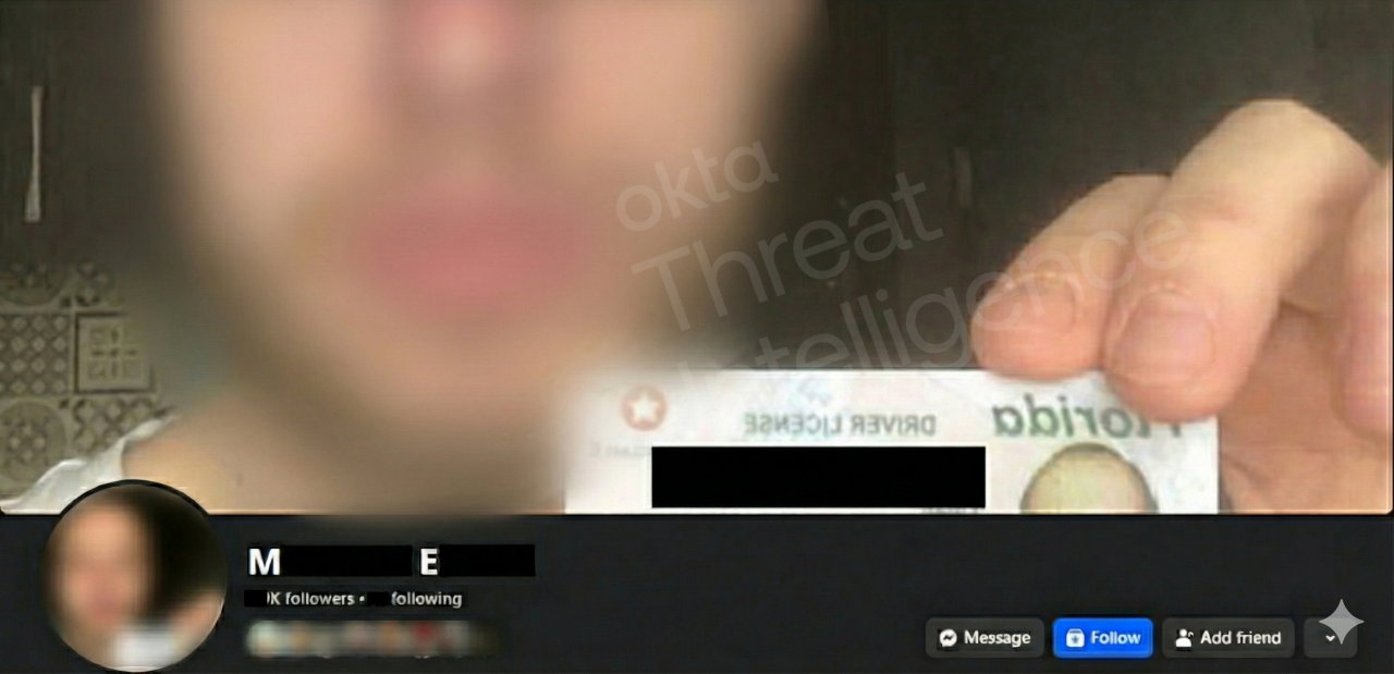 Figure 2. A leaked identity on Facebook, redacted