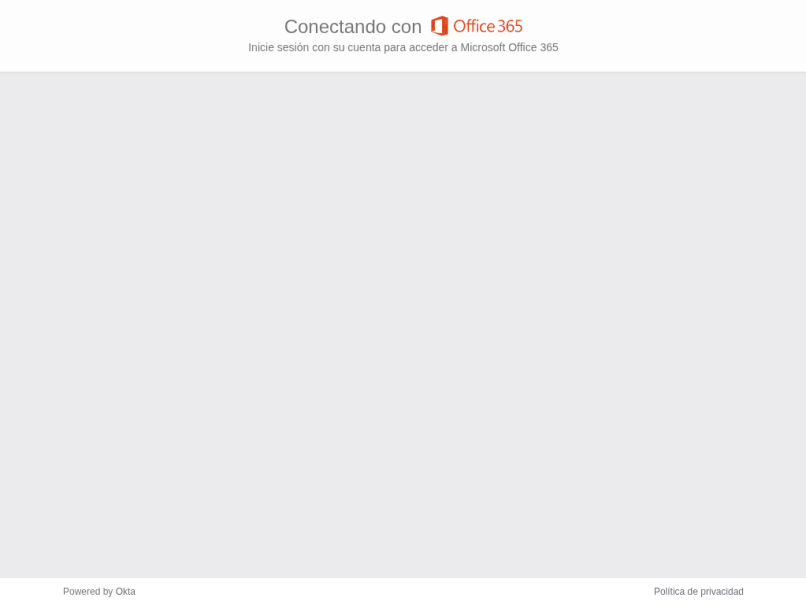 Capture d'écran de l'URL finale présentée à l'utilisateur ciblé, dans ce cas, une page de connexion pour un utilisateur Office365 fédéré dans Okta en tant que fournisseur d'identité.