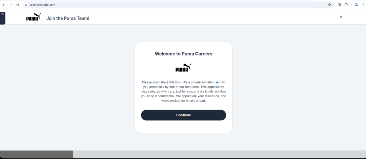 Page d'atterrissage de première phase se faisant passer pour Puma
