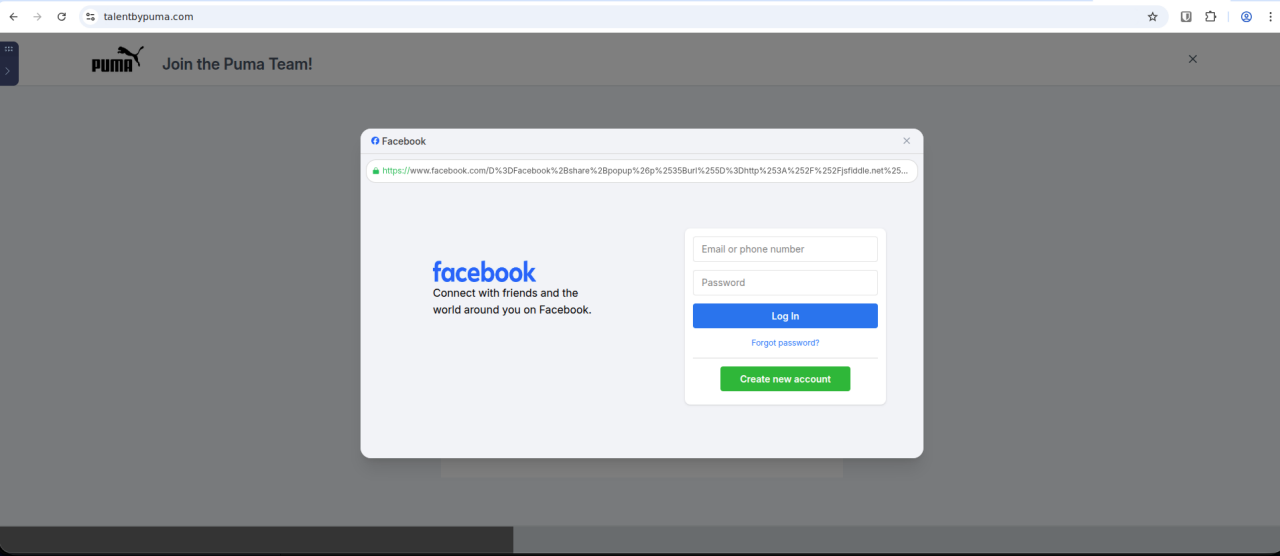 Fausse fenêtre de connexion Facebook de troisième étape