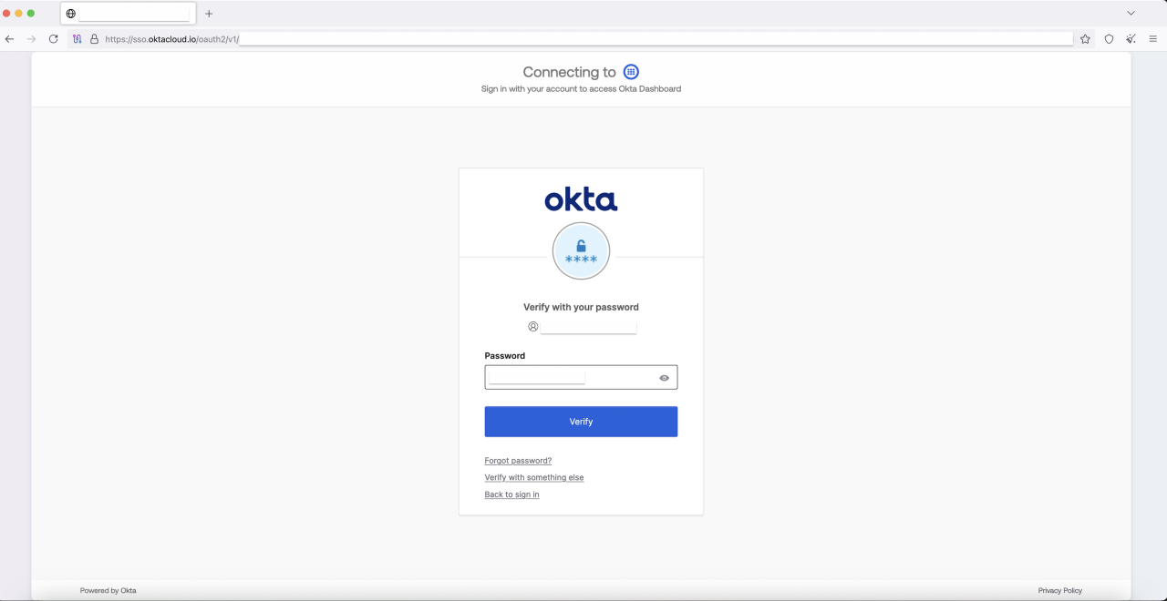 Redirection vers une fausse page Okta où un compte est fédéré