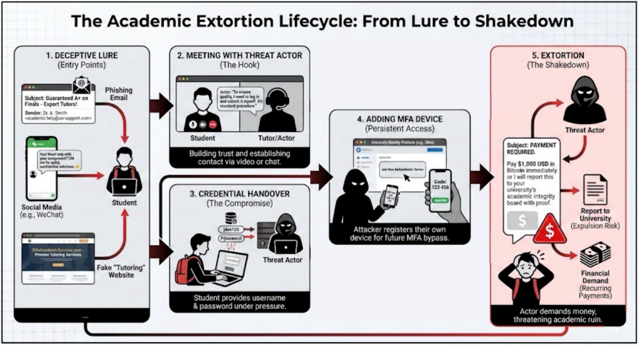 Figure 1 : le cycle de vie de l’extorsion académique