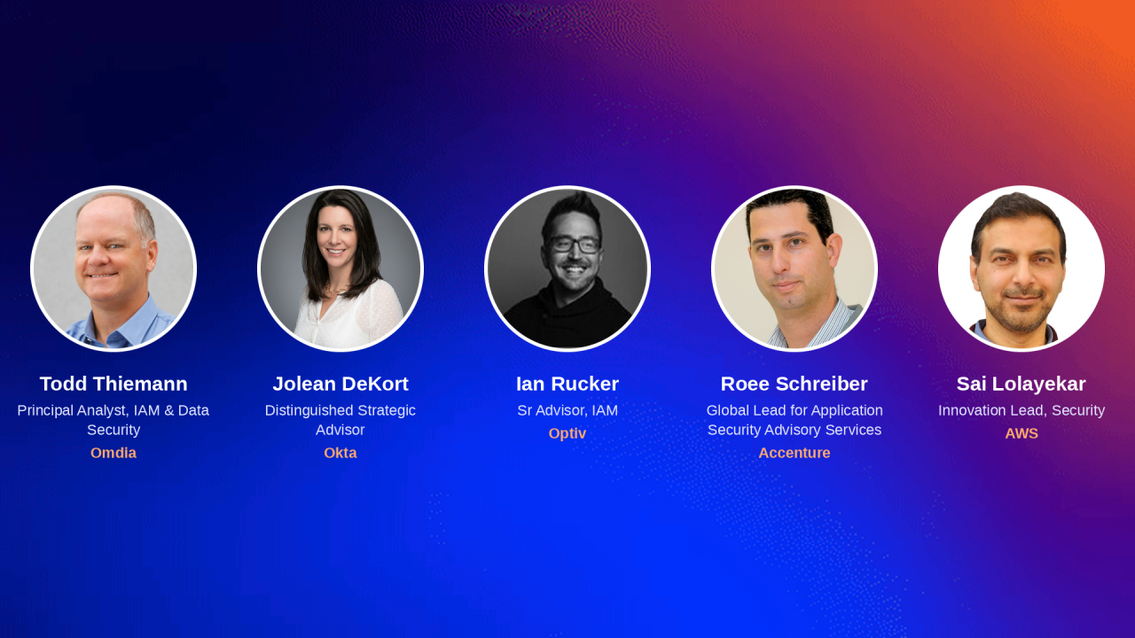 Speakers from Omdia, Okta, Optiv, Accenture, and AWS.
