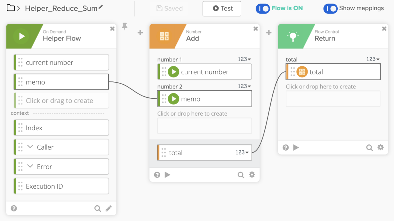 Workflow displaying a helper flow named "Helper_Reduce_Sum".