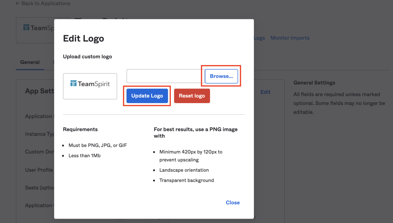 アプリが追加された後、アイコンをTeamSpiritに変更