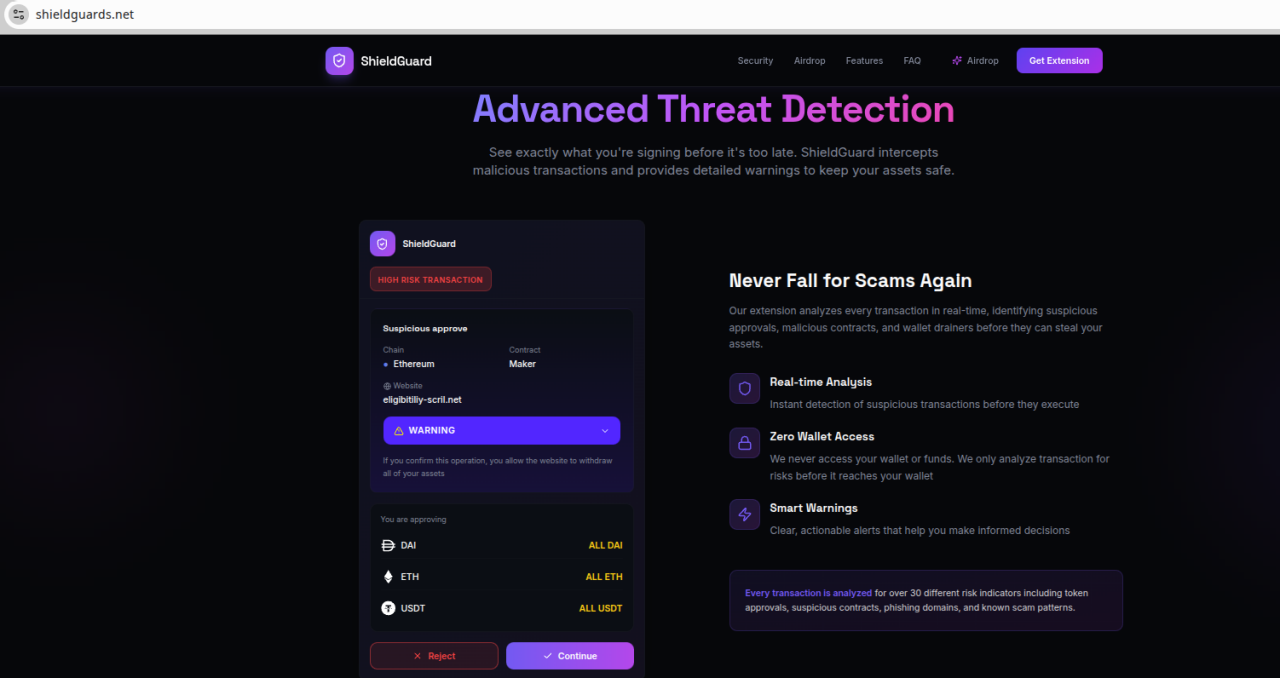 図3： ShieldGuardブラウザ拡張機能が備えていると自称するセキュリティ機能
