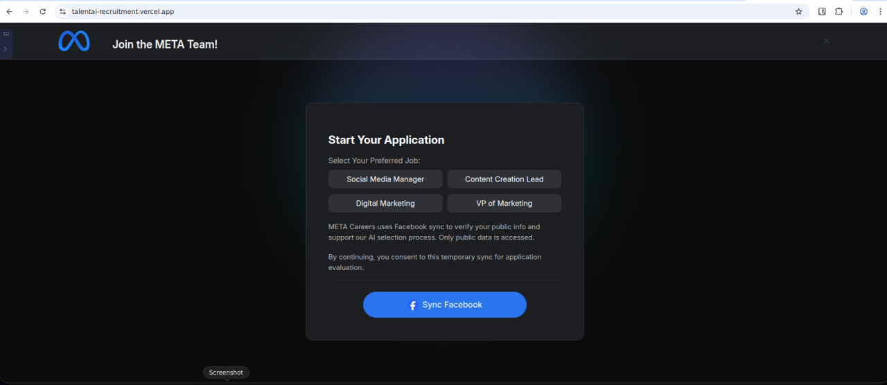 Metaを偽装した第2段階の「Application （アプリケーション）」ページ