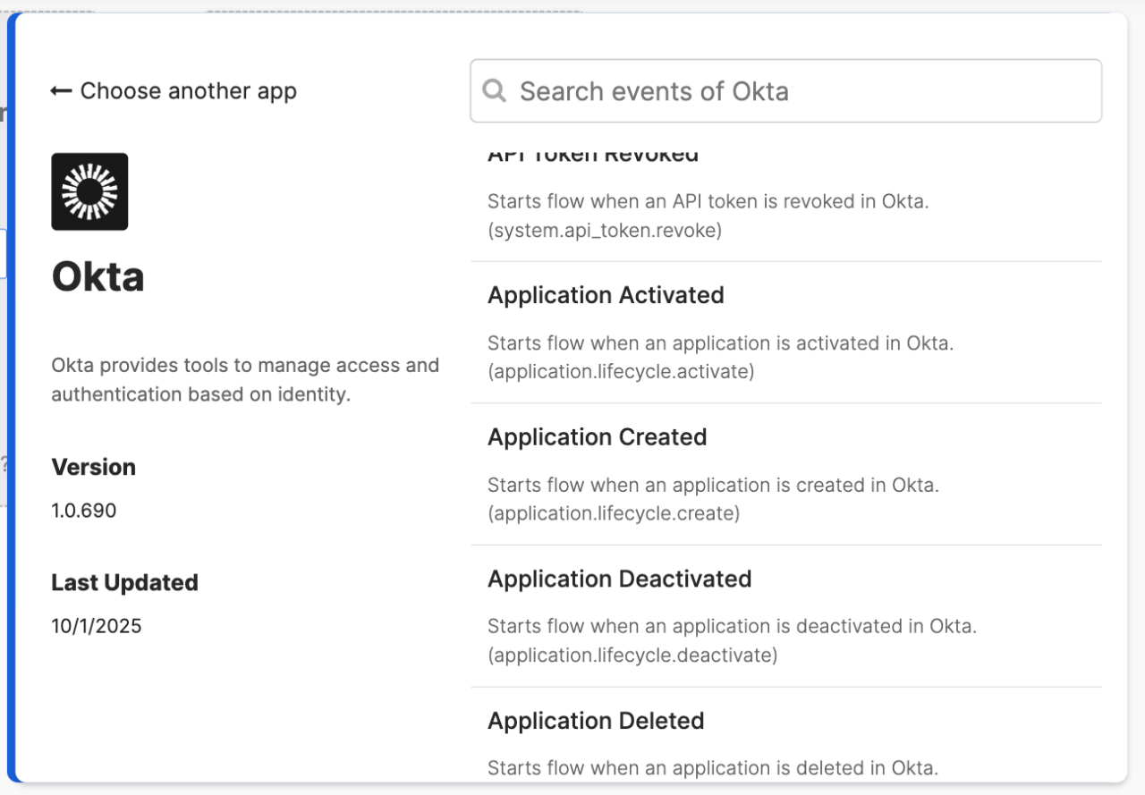 The image displays the Okta application interface, showcasing tools for access and identity authentication.