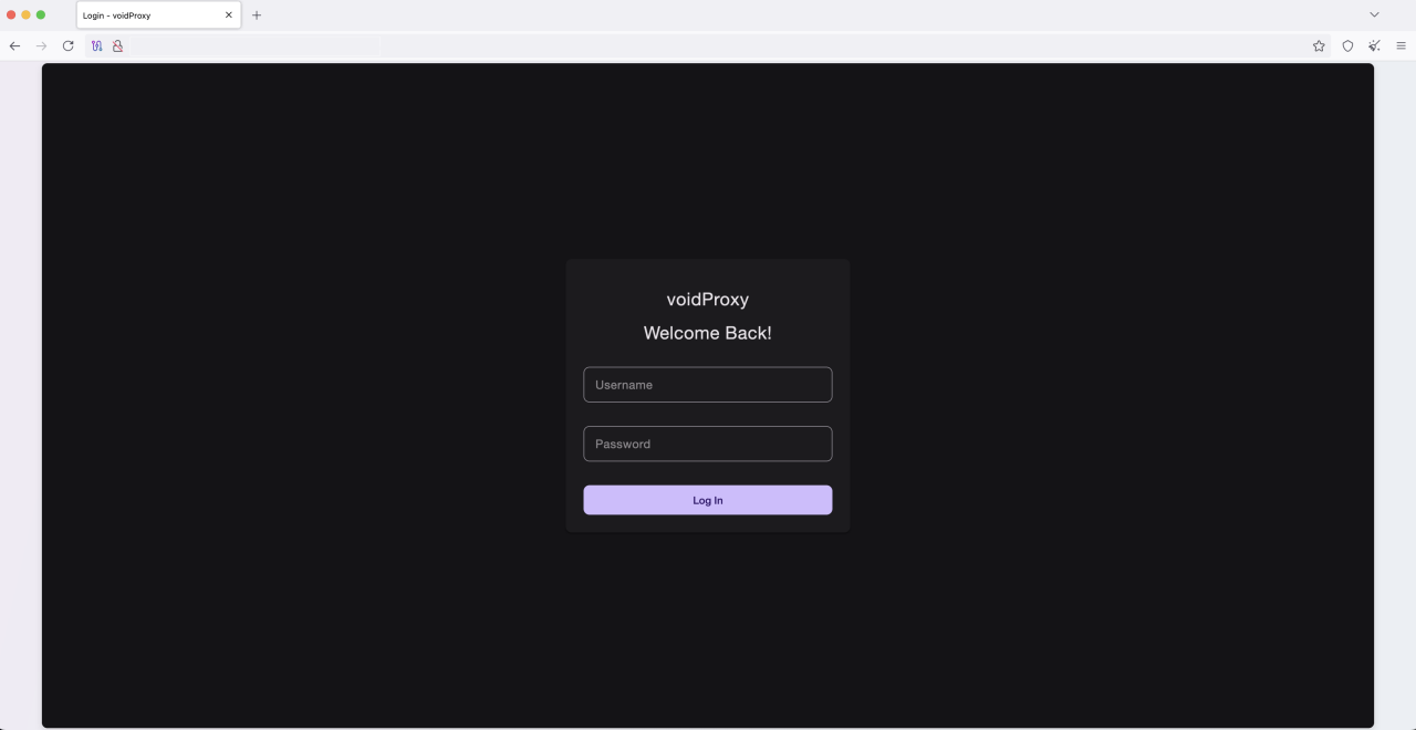 Página de inicio de sesión de administrador de VoidProxy