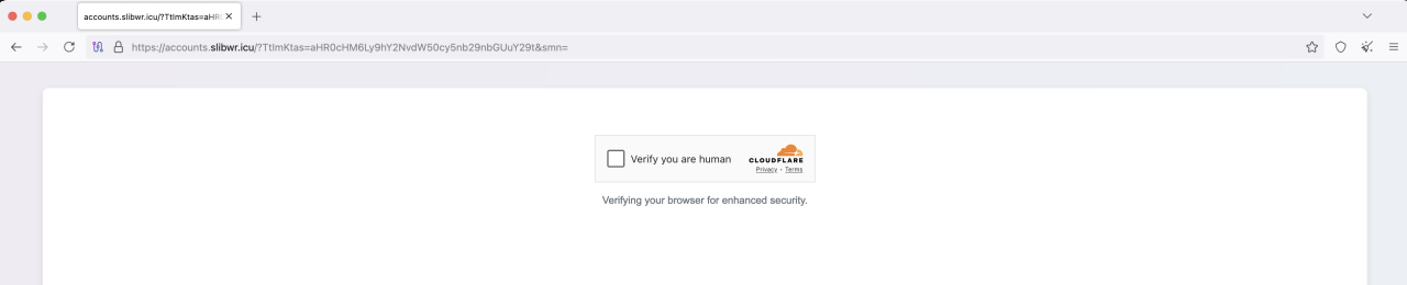 Un CAPTCHA de Cloudflare presentado a un usuario objetivo en el dominio de phishing.