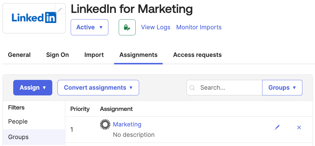 Screenshot of LinkedIn for Marketing Assignments Tab