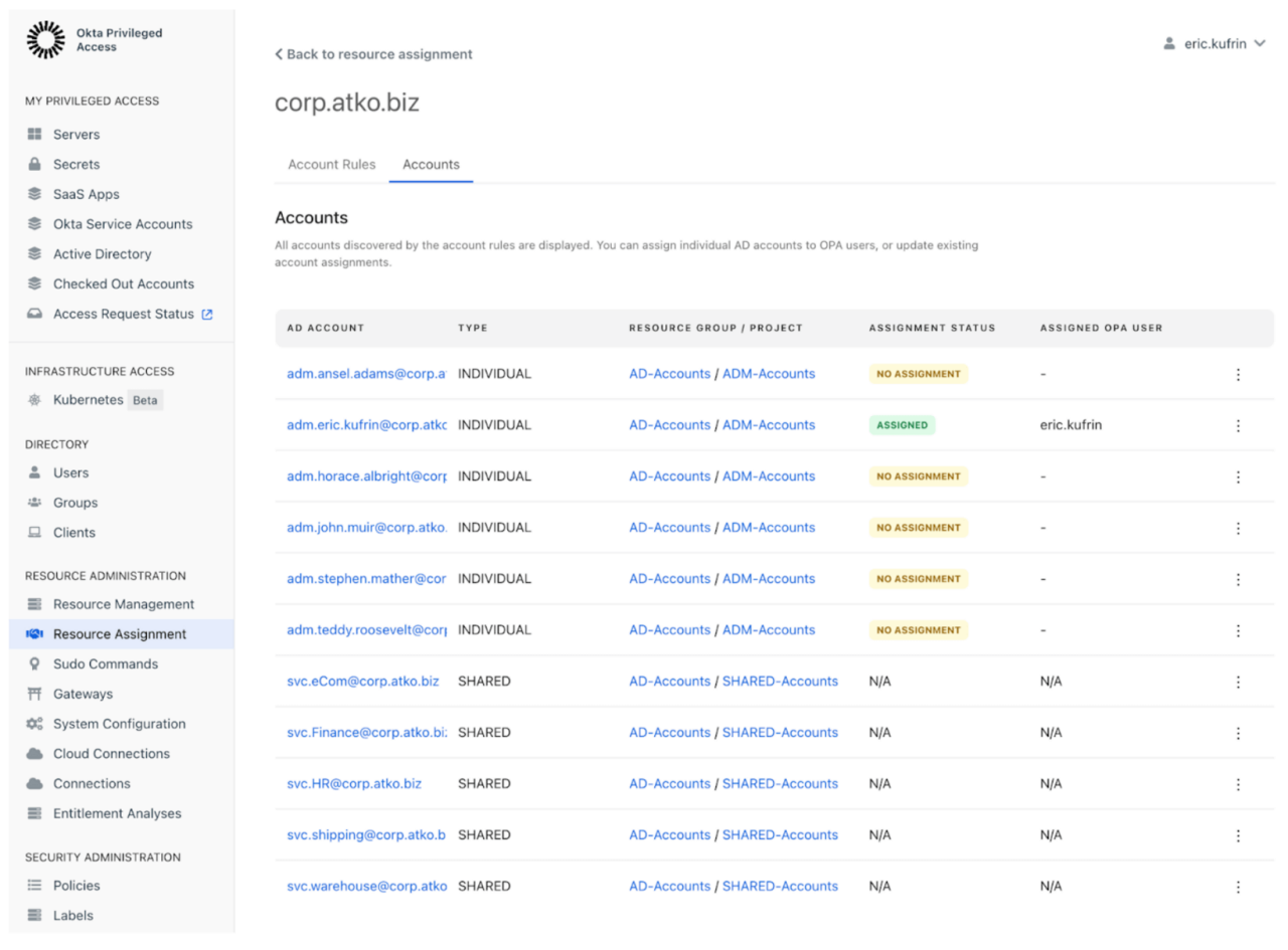 A screenshot showing the Okta Privileged Access dashboard