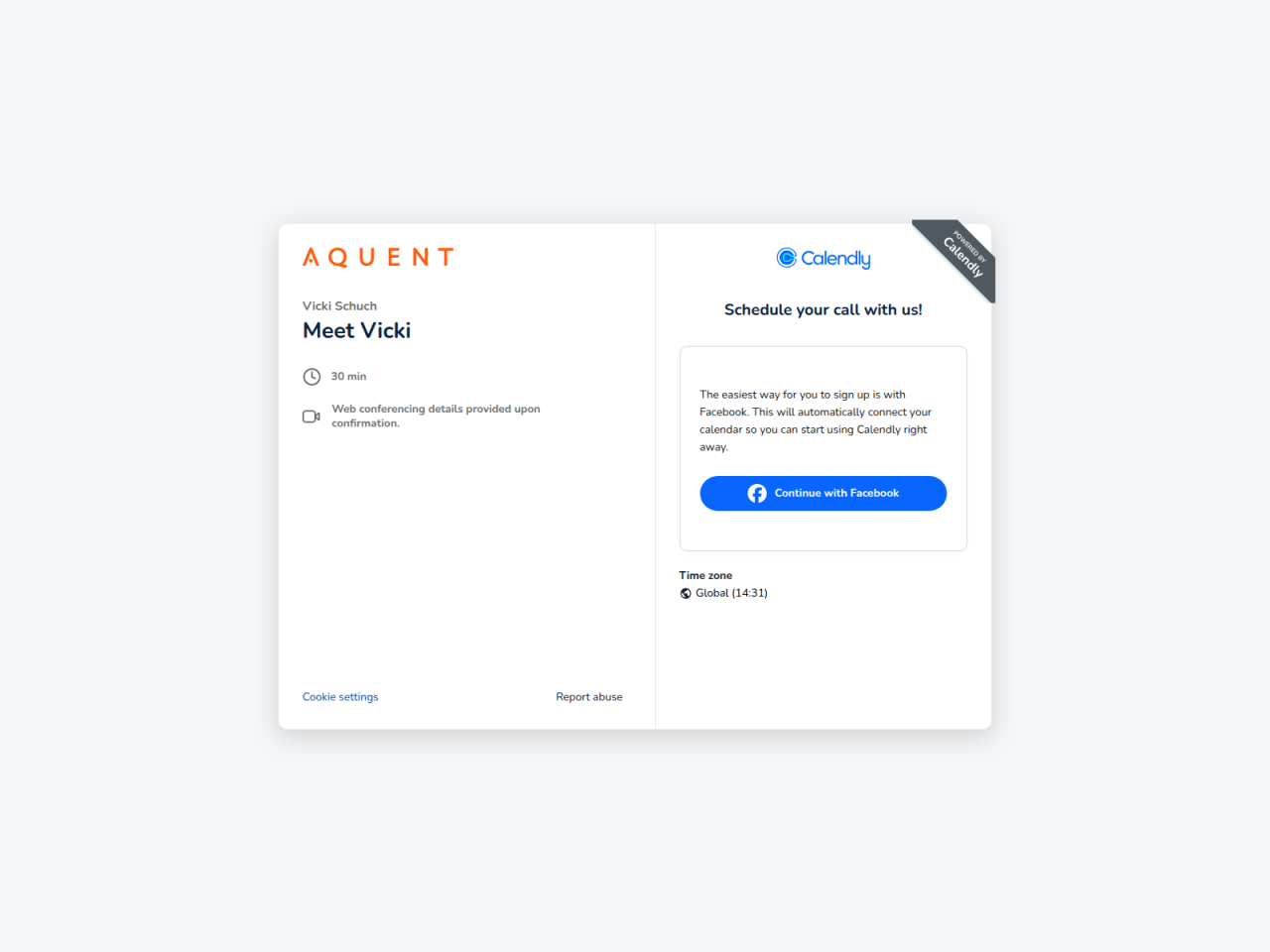 Example of a scheduling page impersonating Aquent's Calendly service