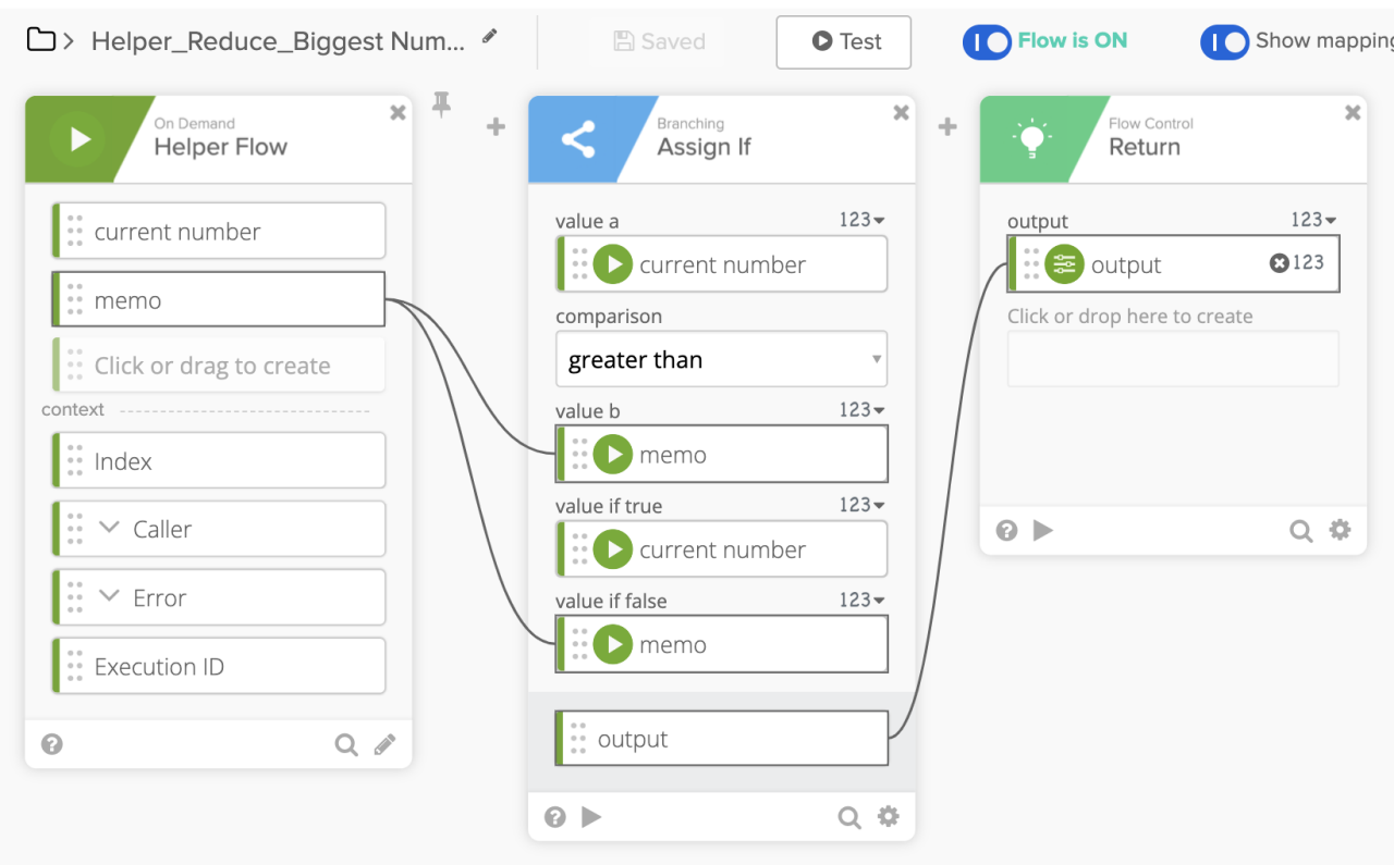 Workflow showing connected blocks in a flow diagram