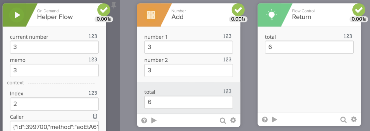 A three-step digital workflow interface for adding numbers. 