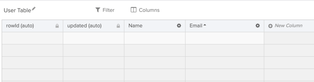 Sample Okta Workflows user table interface showing name and email fields for exported CSV data.