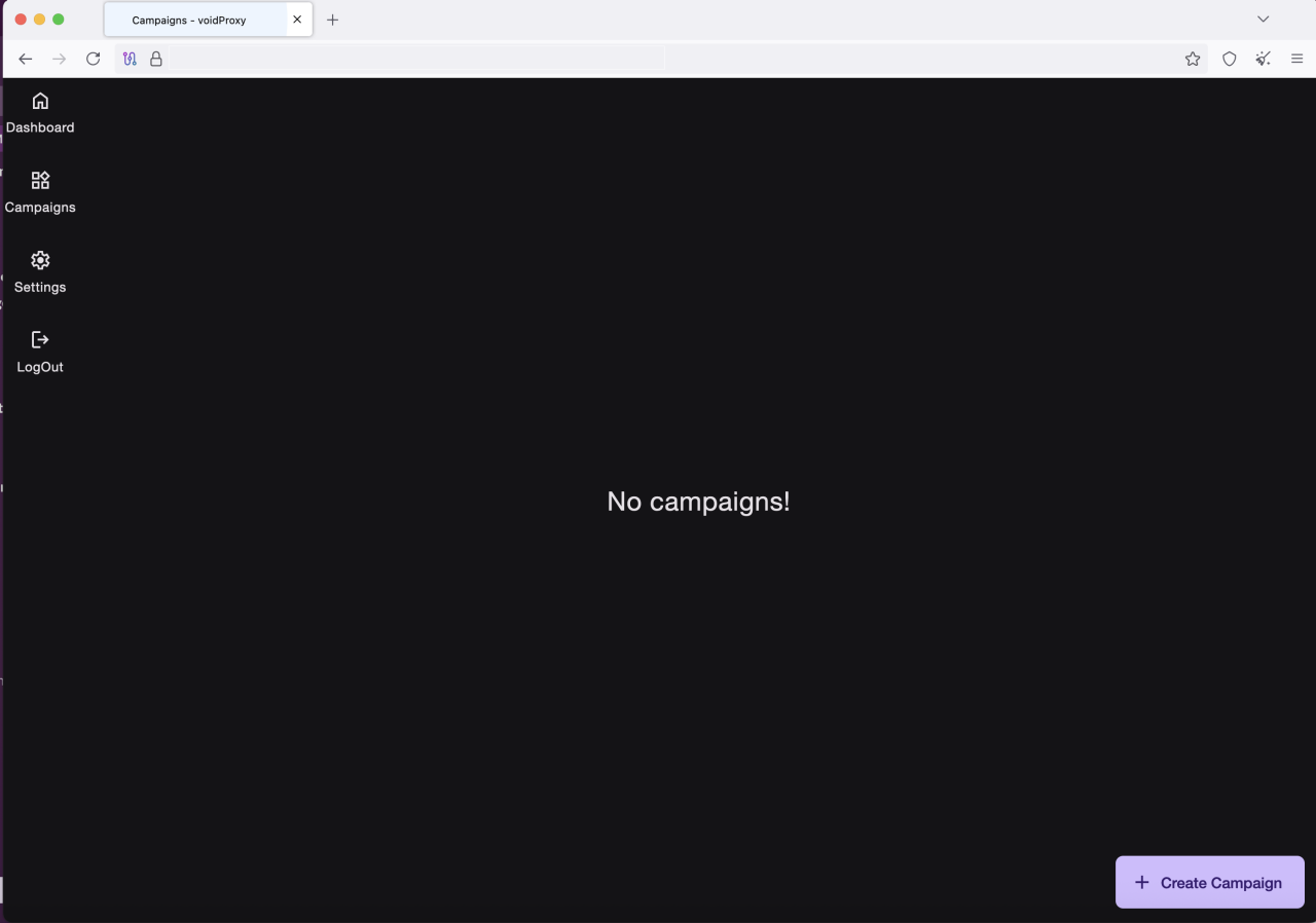 VoidProxy admin panel campaigns page